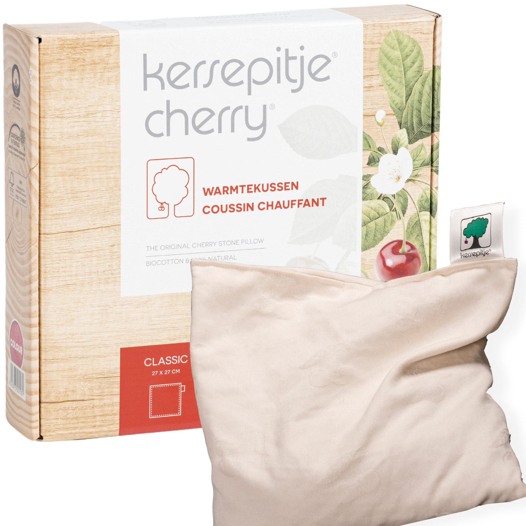 Ecru Kersepitje® Classic - Vierkant Kersenpitkussen - The ONLY Original